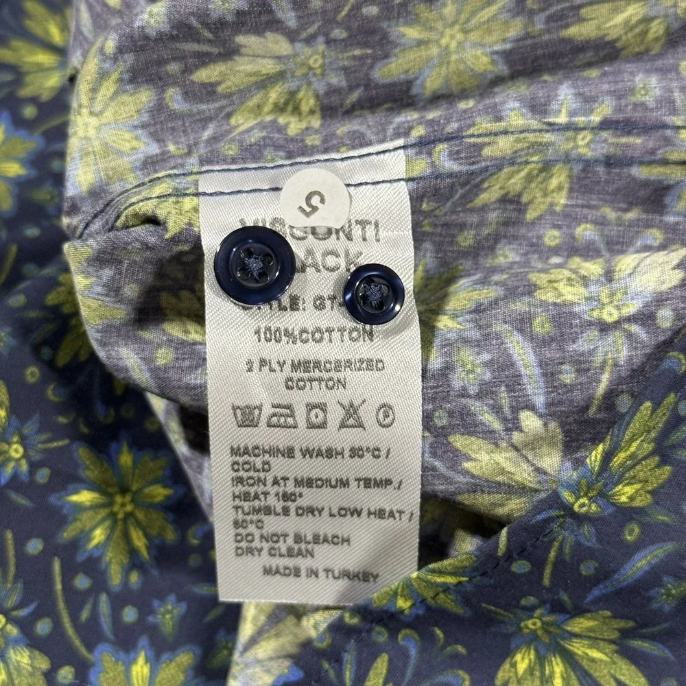 Visconti‎ Black Men's Size Small Green Blue Leaf Print Long Sleeve Shirt
